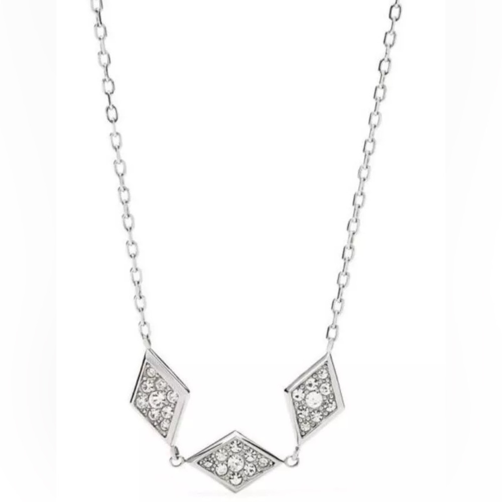 Fossil 131528 Brand Triple Crystal Necklace Polished Stainless Steel